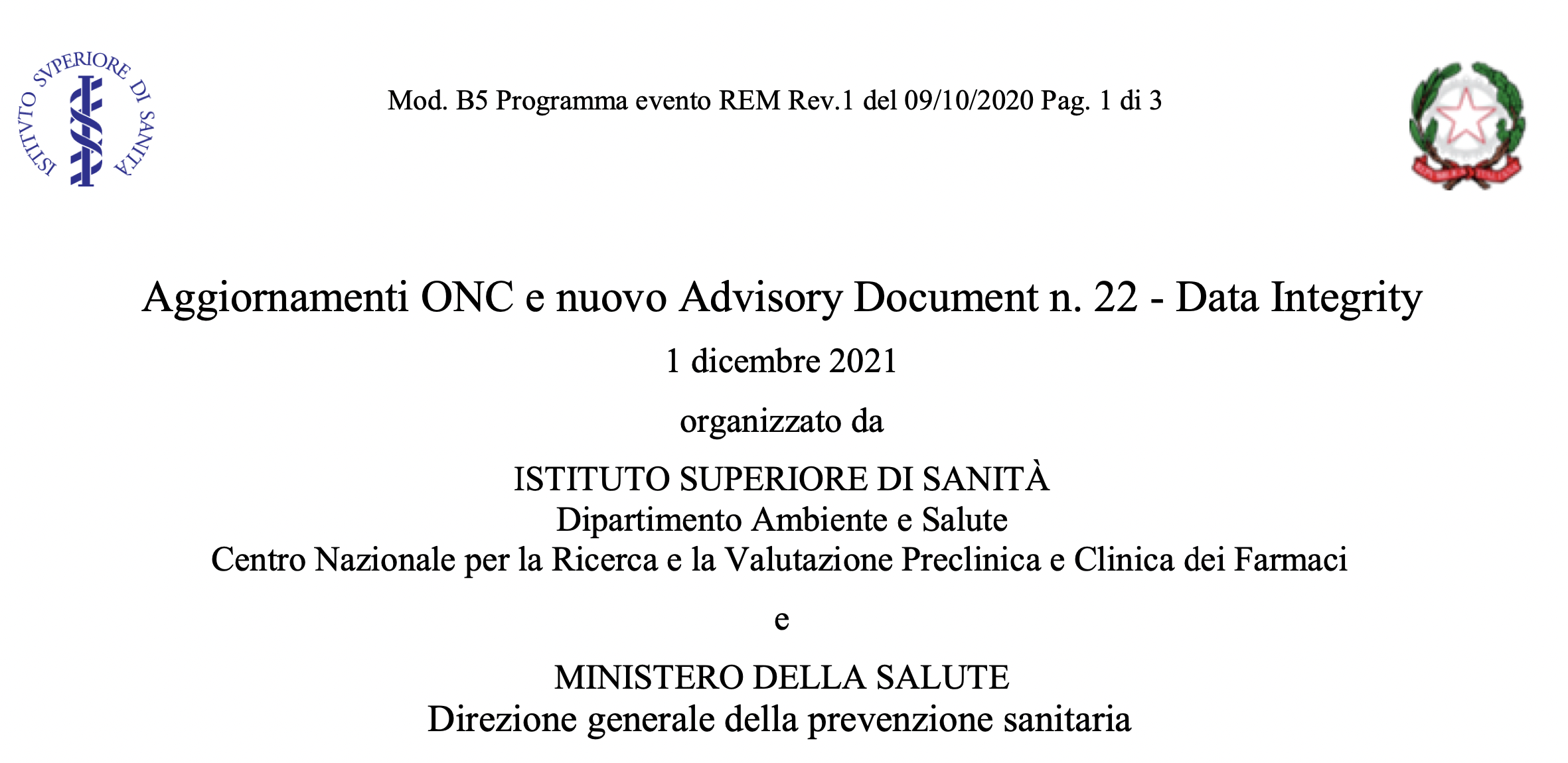 Aggiornamenti ONC e nuovo Advisory Document n. 22 - Data Integrity